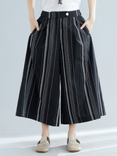Women Simple Striped Slim Wide Leg Casual Pants
